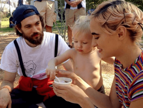 Alex Ebert, daughter Eartha and partner Roehm Hepler-Gonzalez at a Vegan Gumbo Festival for PETA. 