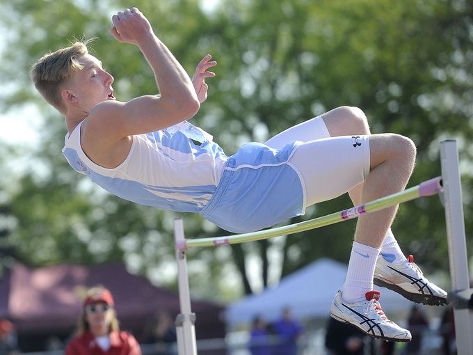 Hieber+is+high+jumping+and+successfully+getting+over+the+bar+last+year+at+the+Howard+Wood+Relays+track+meet.
