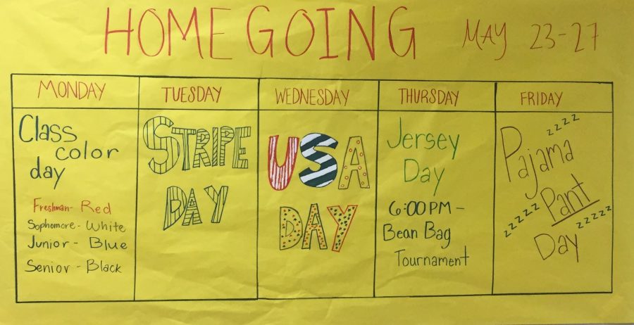 The homegoing dress up days were posted this week by the library.