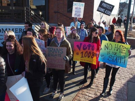 Young voters protested against an anti-transgender bathroom bill, HB 1008, among other issues,  on Feb. 20 in Sioux Falls. 