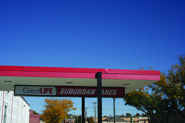 The new Suburban Lanes sign showing its new ownership GreatLife.
