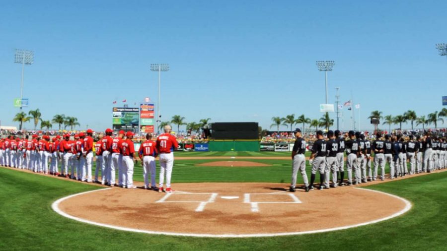Teams getting ready for a spring training game