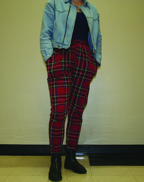 Sage+Bourne%2C+a+leader+of+the+Fashion+Club%2C+poses+for+a+picture+in+her+trendy+plaid+pants.+