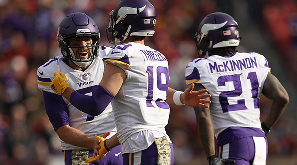 Keenum, number 7, looks to lead the Vikings to the Super Bowl.