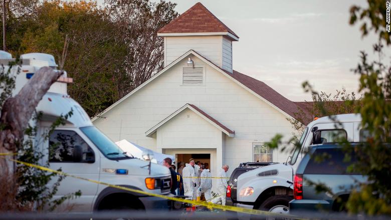 Investigators surround the church where this weekends shooting left 26 dead.