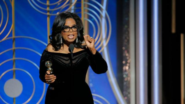 Oprah accepts her award at the 2018 Golden Globes ceremony