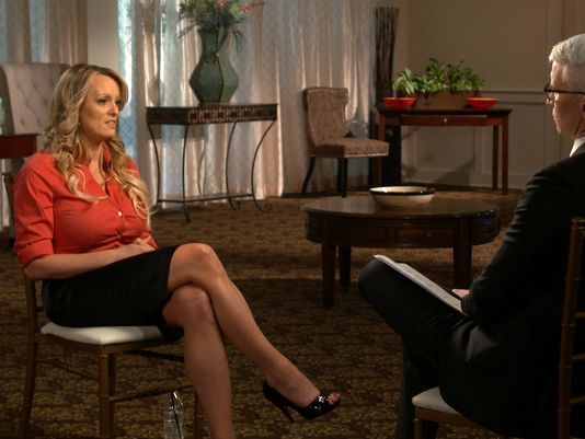 Stormy Daniels during an interview with 60 Minutes.