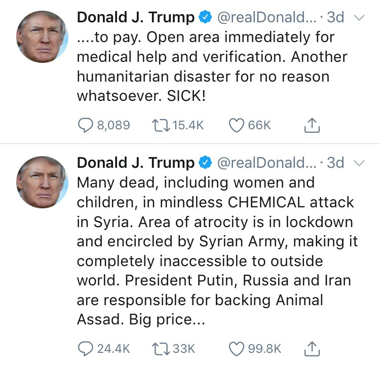 Tweets from the Presidents twitter.