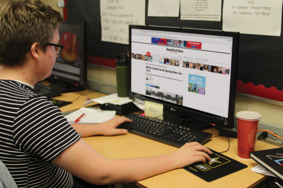 Editor Gage Gremlick researches new story ideas for the Statesman