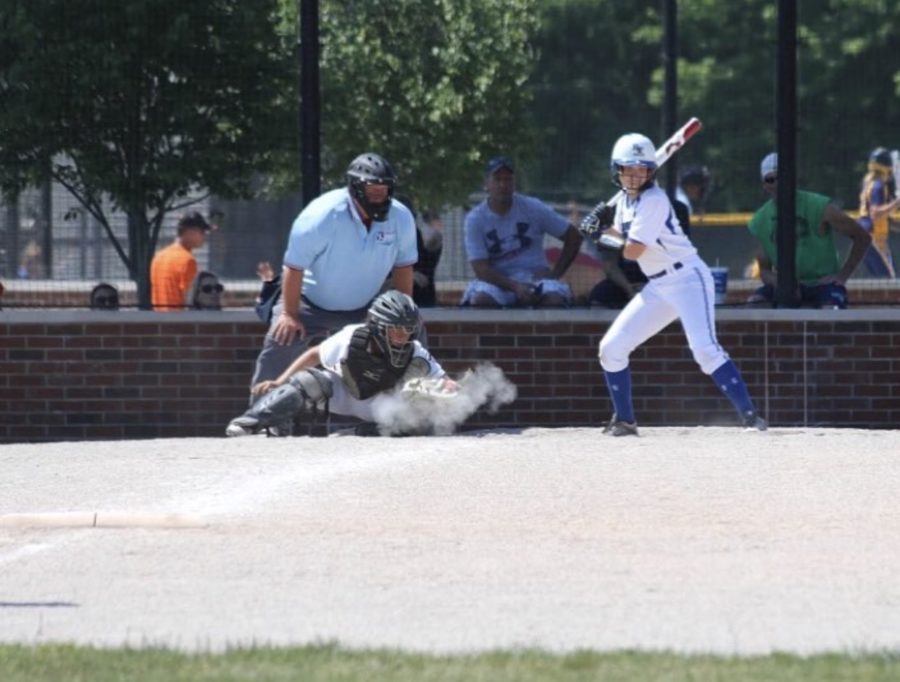Summer Stoll plays catcher at one of her games