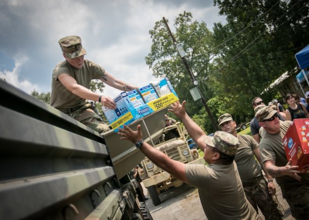 U.S. Army transporting supplies to people affected by Hurricane Florence.
