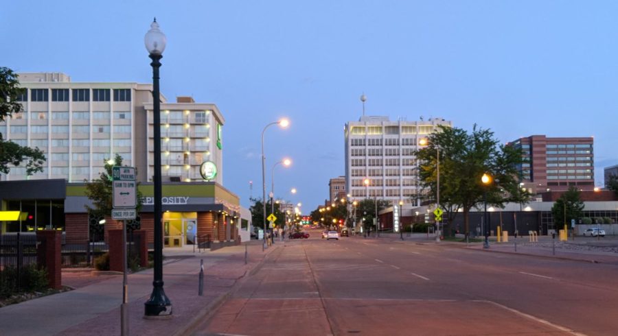 Downtown Sioux Falls, South Dakota looking South on Main Ave. on June 6, 2018.  