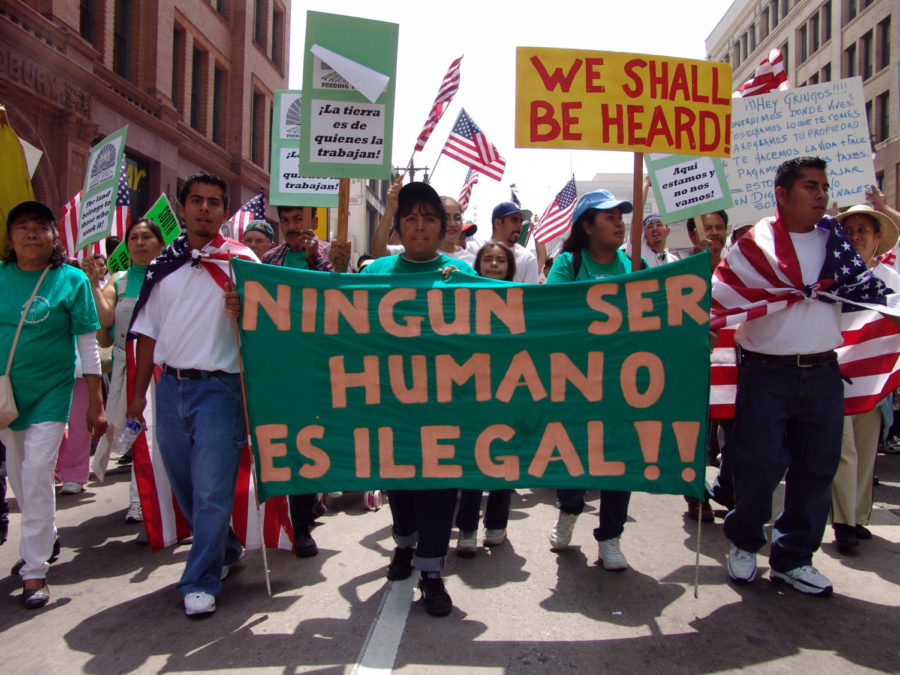 Protesters marching in the Hispanic Pride in Los Angeles