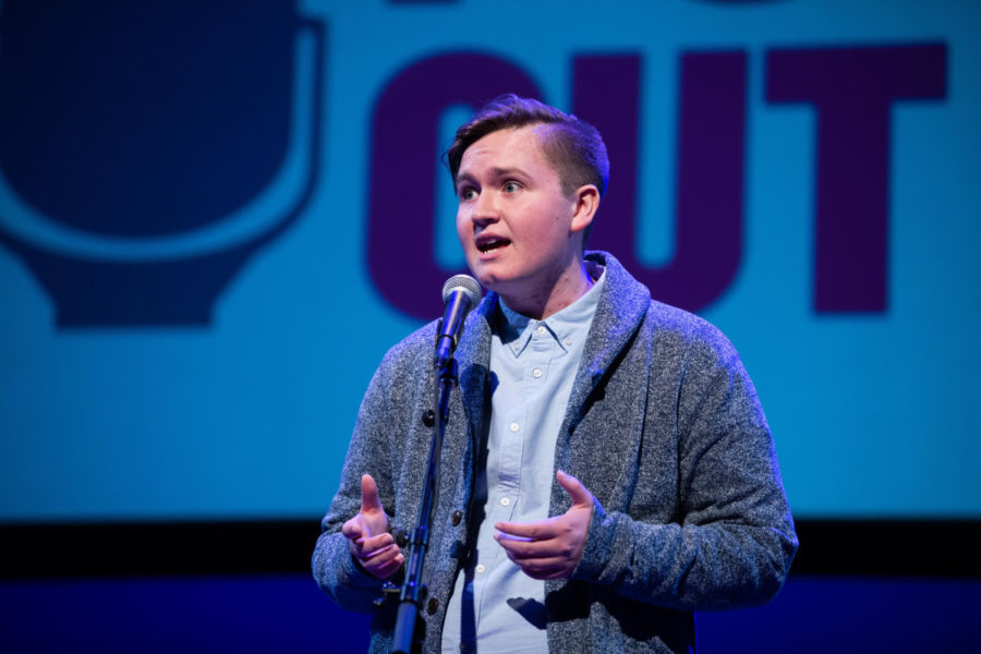 Senior Gage Gramlick presents at the national Poetry Out Loud competition in 2018