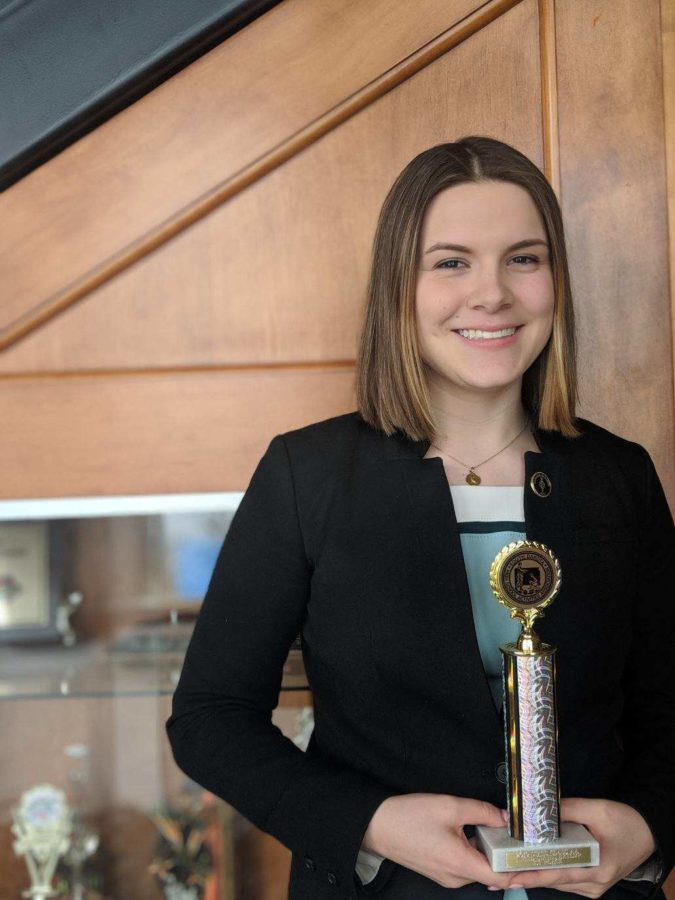Senior Katie Osmundson placed first at the State competition in domestic extemporaneous speaking.