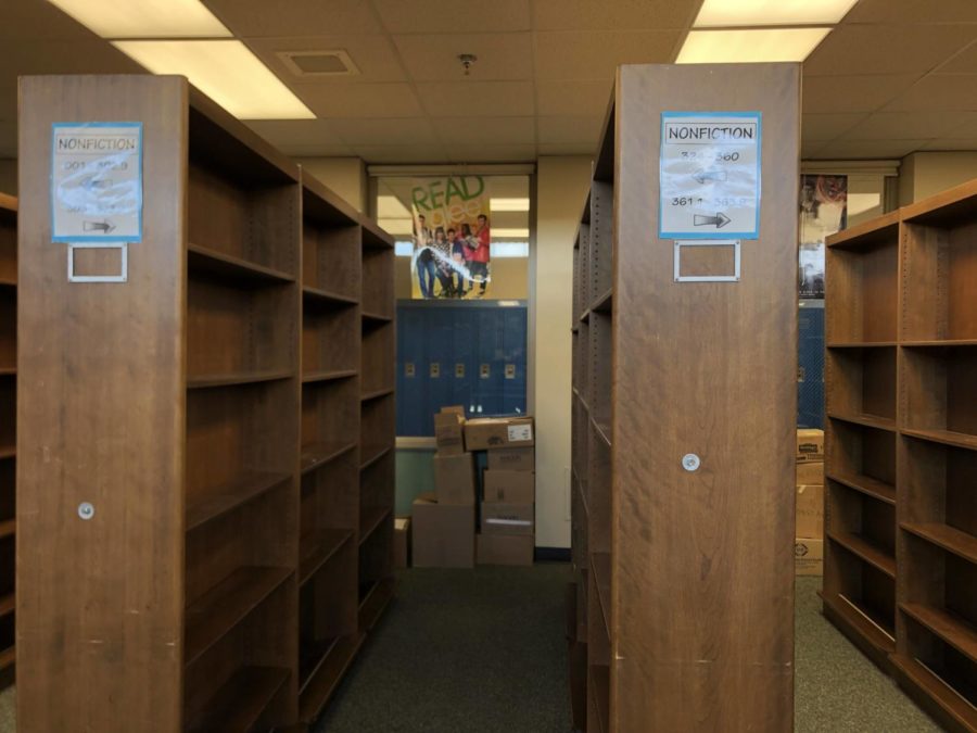 Because the library is getting new carpet, books have been removed from the shelves. Luckily, this will make adding a growing Spanish section a lot easier.