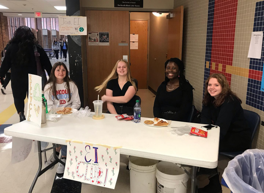 Environmental Ingenuity Club members opted to prepare soda bottles for recycling during homecoming lunch periods.