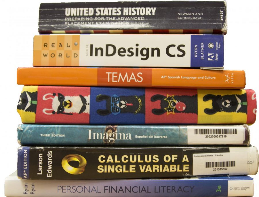 A number of different textbooks that students study from to prepare for finals.