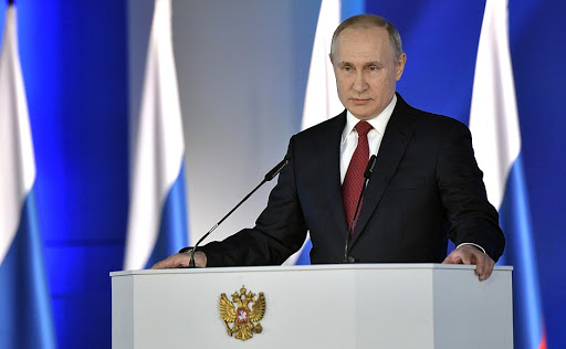 President Putin at the federal assembly. Putin has served as Russias president since 2012.