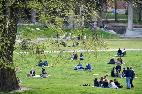 People gathered together on a beautiful spring day at the Ralambshov park during the COVID-19 pandemic in Stockholm, Sweden on May 8, 2020.