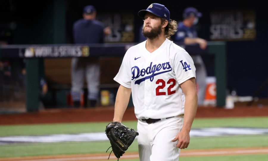 Clayton Kershaw walks off the mound after his outstanding performance. 