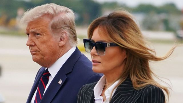 President Trump and first lady Melania Trump arrive in Cleveland ahead of the first presidential debate, Sept. 29. 