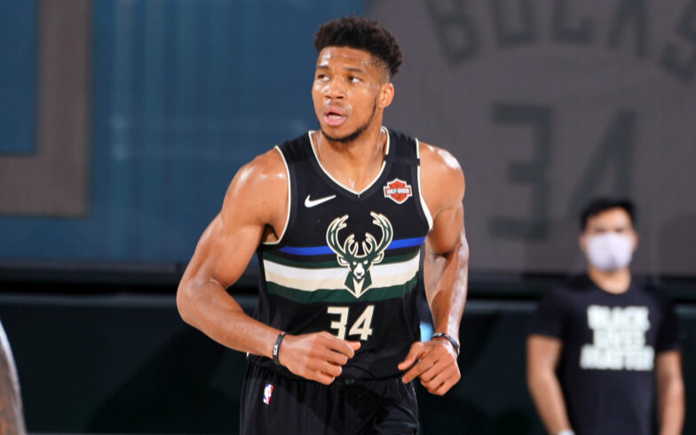 ORLANDO, FL - SEPTEMBER 2: Giannis Antetokounmpo #34 of the Milwaukee Bucks runs on against the Miami Heat during Game Two of the Eastern Conference Semifinals of the NBA Playoffs on September 2, 2020 at the The Field House at ESPN Wide World Of Sports Complex in Orlando, Florida. NOTE TO USER: User expressly acknowledges and agrees that, by downloading and/or using this Photograph, user is consenting to the terms and conditions of the Getty Images License Agreement. Mandatory Copyright Notice: Copyright 2020 NBAE (Photo by Jesse D. Garrabrant/NBAE via Getty Images)