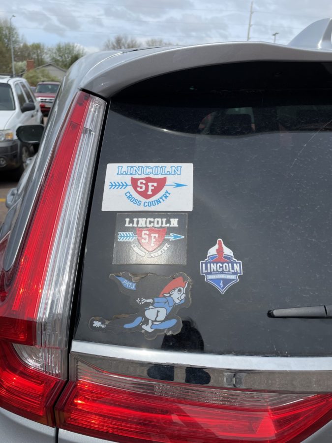 This student has stickers that represent LHS cross country, track and marching band. You can tell this student is very involved at LHS and likes to show off their school spirit. 