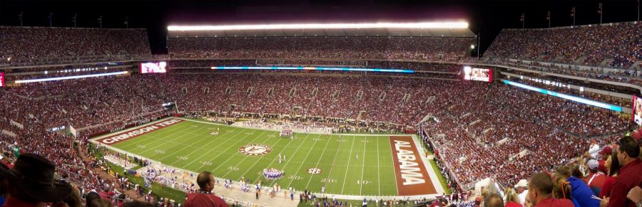 Bryant-Denny Stadium holds a maximum capacity of 101,821 fans excited to cheer on their team. 