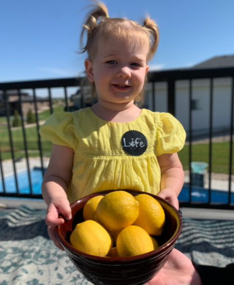 Here is my adorable niece Macyn modeling an example of the when life gives you lemons costume!