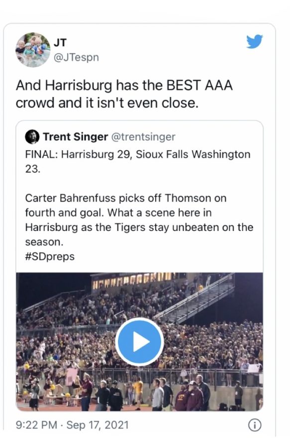 Screenshot from Twitter about how Harrisburg is considered the best student section crowd. 