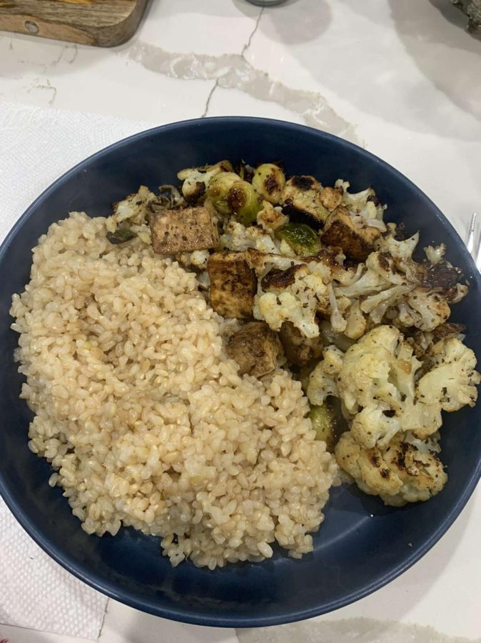 A typical vegan dinner for Lily Raysby is rice, veggies and tofu.