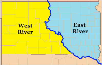  The Missouri River divides East River and West River South Dakota. 
