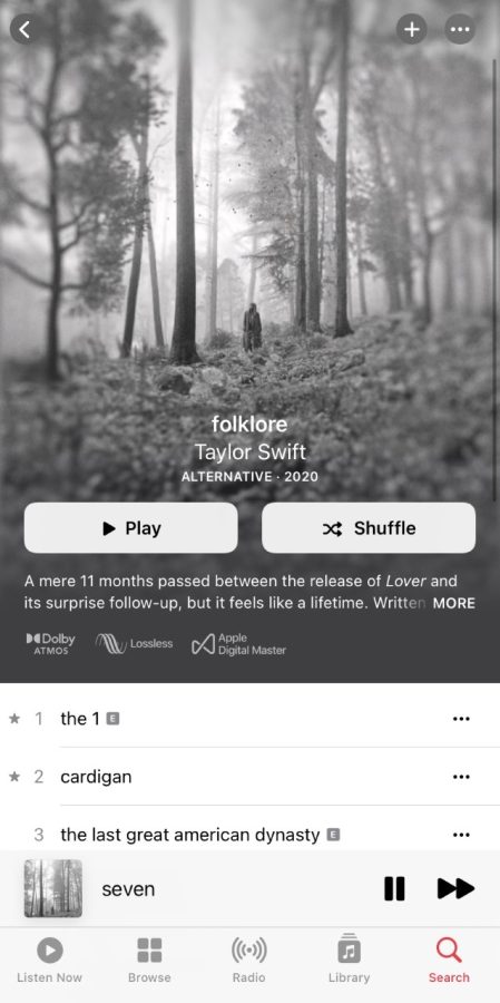 Screenshot of Taylor Swifts folklore album in 2020 stating,  “A mere 11 months passed between the release of Lover and its surprise follow-up, but seems like a lifetime.”