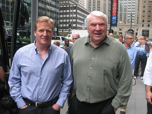 John Madden poses for a picture with NFL Commissioner Roger Goodell back in 2010.