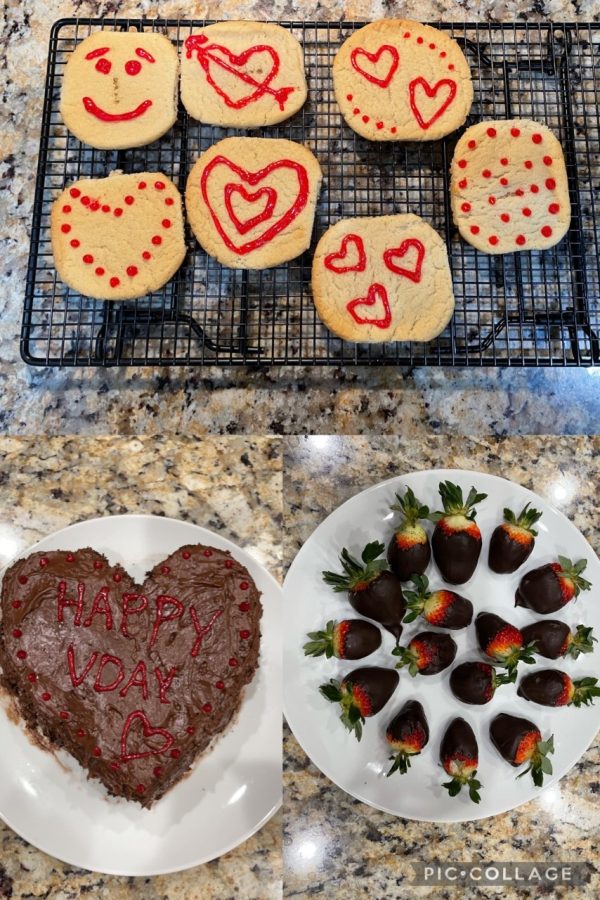 These are the desserts I made, the cookies are on top and the strawberries and cake are on the bottom.
