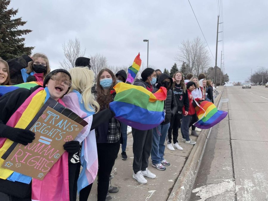 Students+gather+across+the+street+from+LHS+to+protest+against+the+%E2%80%9CDont+Say+Gay+Bill%E2%80%9D+that+has+been+added+to+the+legislation+in+Florida.+