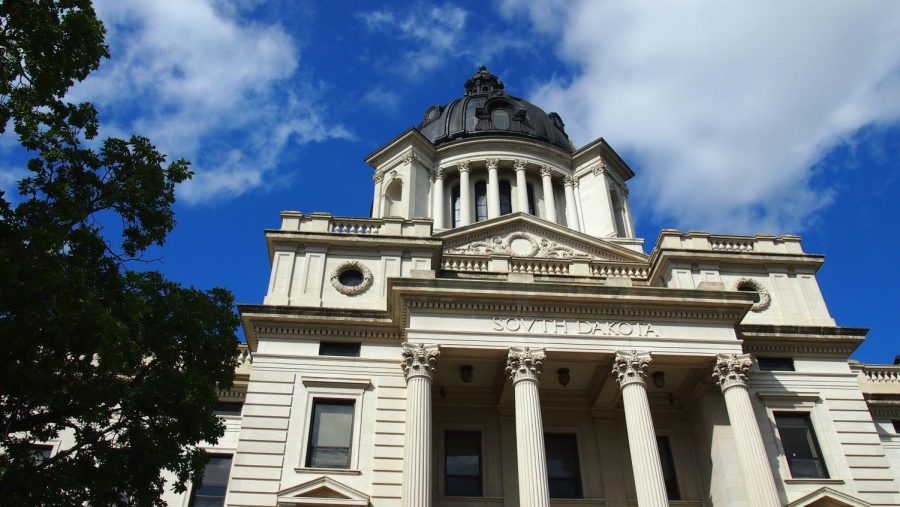 The South Dakota state capitol building is in Pierre, South Dakota and serves as the governors main workplace. 