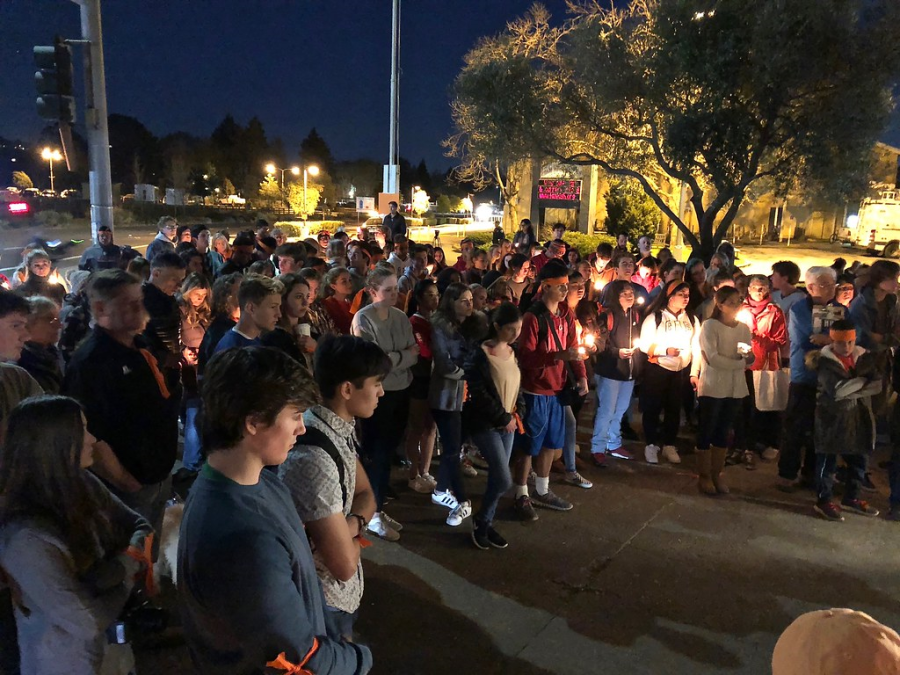 Students from Tam High School in Mill Valley, California hosting a candlelight vigil for the Parkland shooting victims. 