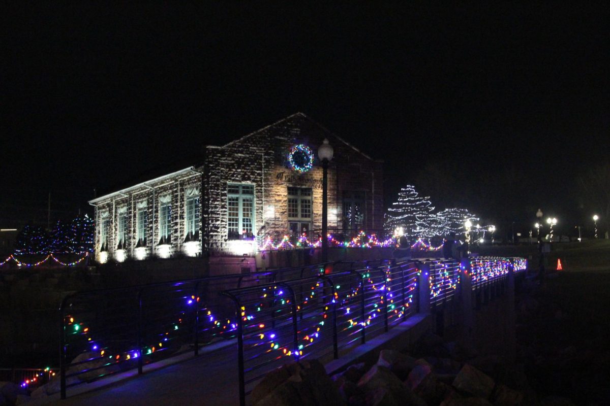 The bridge across the Big Sioux River is festive for the holidays.