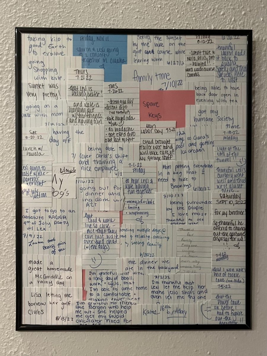 Another framed collage of our slips of paper  from the “Grateful Jar.”