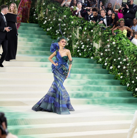 Co-Chair Zendaya on the 2024 Met Gala Garden of Time-themed steps and carpet.
