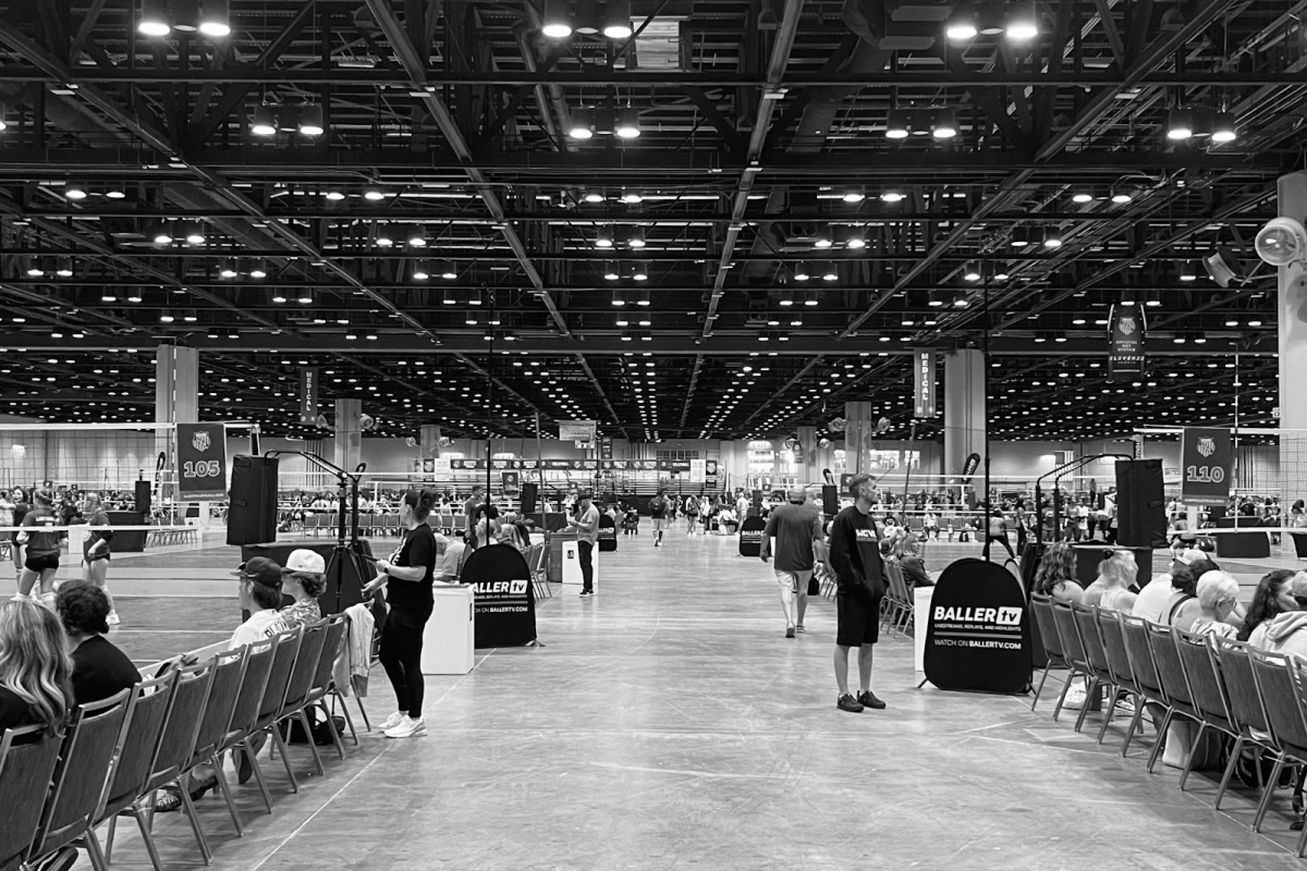 A look down the path between just a few of the hundreds of courts at one of the annual AAU Junior National Volleyball Championships.