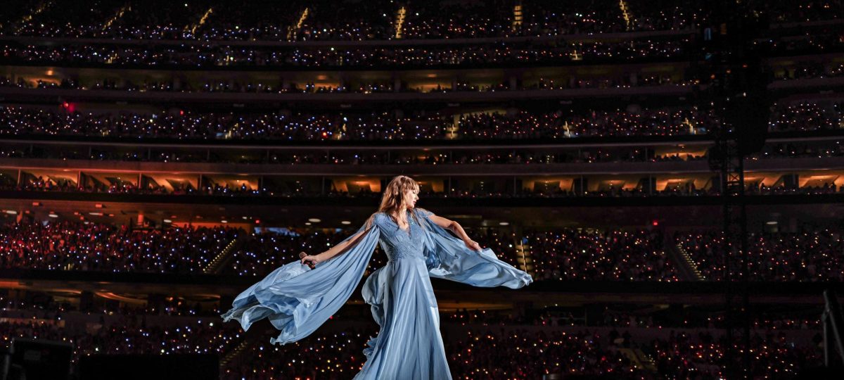 Swift performs her “Folklore” set onstage at Sofi Stadium in Inglewood, CA on Aug. 9, 2023 (Used with permission by Wikimedia Commons & Paolo Villanueva)