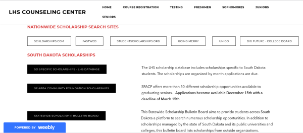 The LHS Counseling website has many links to both nationwide and regional scholarships (screenshot used with permission by the LHS Counseling Office website)
