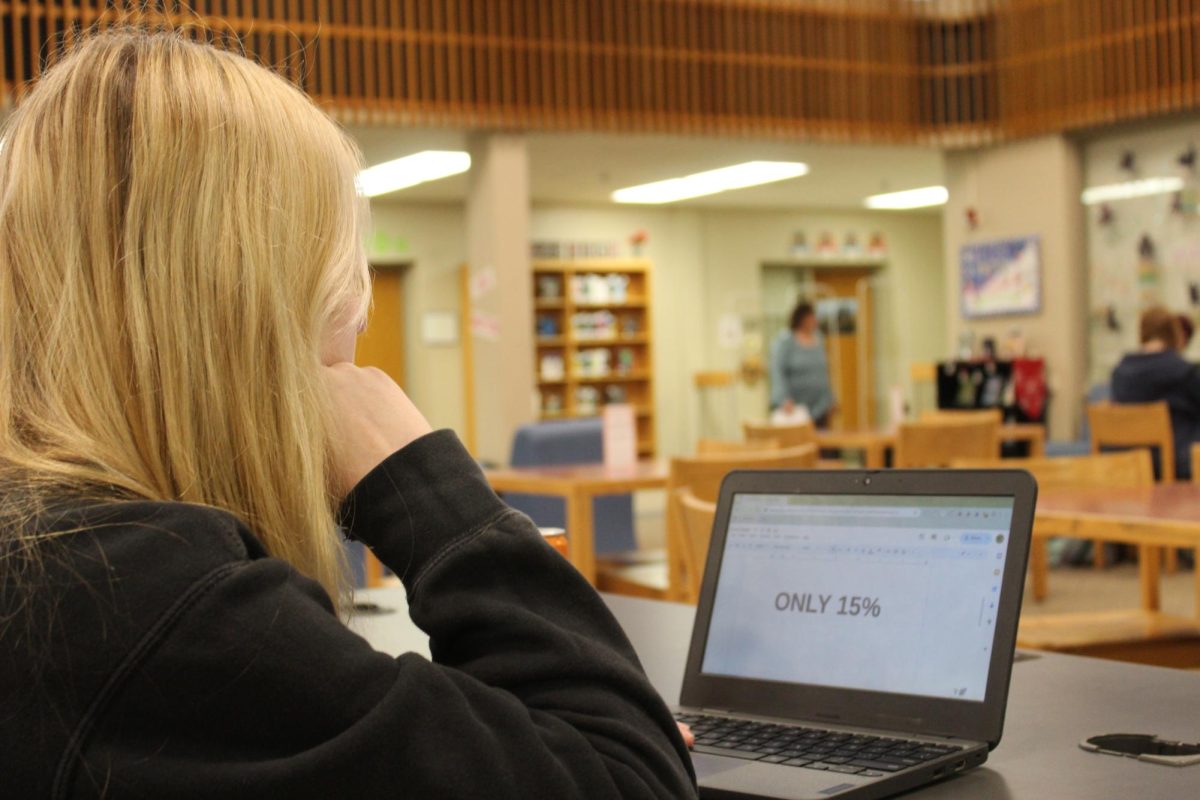 A student, Addisyn Anderson, studies in the LHS library. 