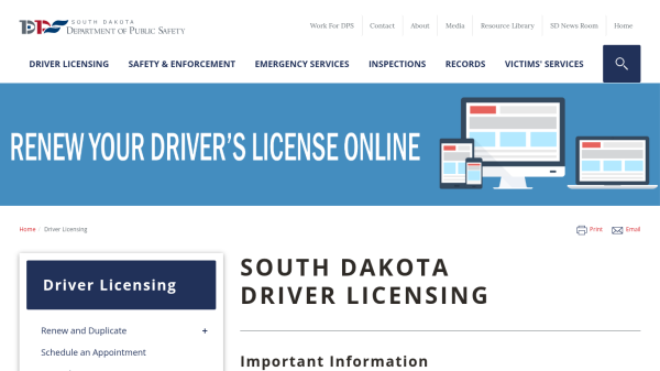 For more information, including details on what documents are needed and how to make an appointment, residents can visit the DPS website. Screenshot used with permission by the South Dakota Department of Public Safety. Screenshot used with permission from the DPS website.