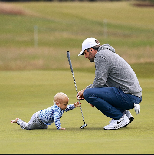 Scheffler with his son Bennett on a putting green. 

(Photo used with permission by Instagram/scottie.scheffler)
