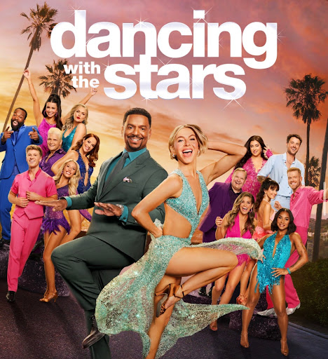 Season 34 celebrities gleam with joy as they pose behind DWTS hosts Alfonso Ribeiro and Julianne Hough (Photo used with permission by Instagram/@dancingwiththestars).