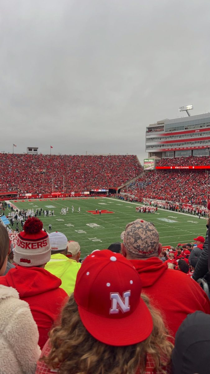  A picture from a football game at the University of Nebraska after touring the campus. 